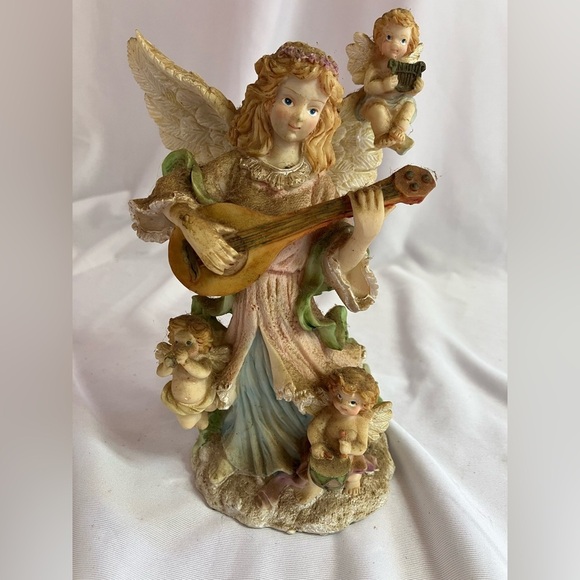 Other - Angel Figurine with Guitar and Cherubs